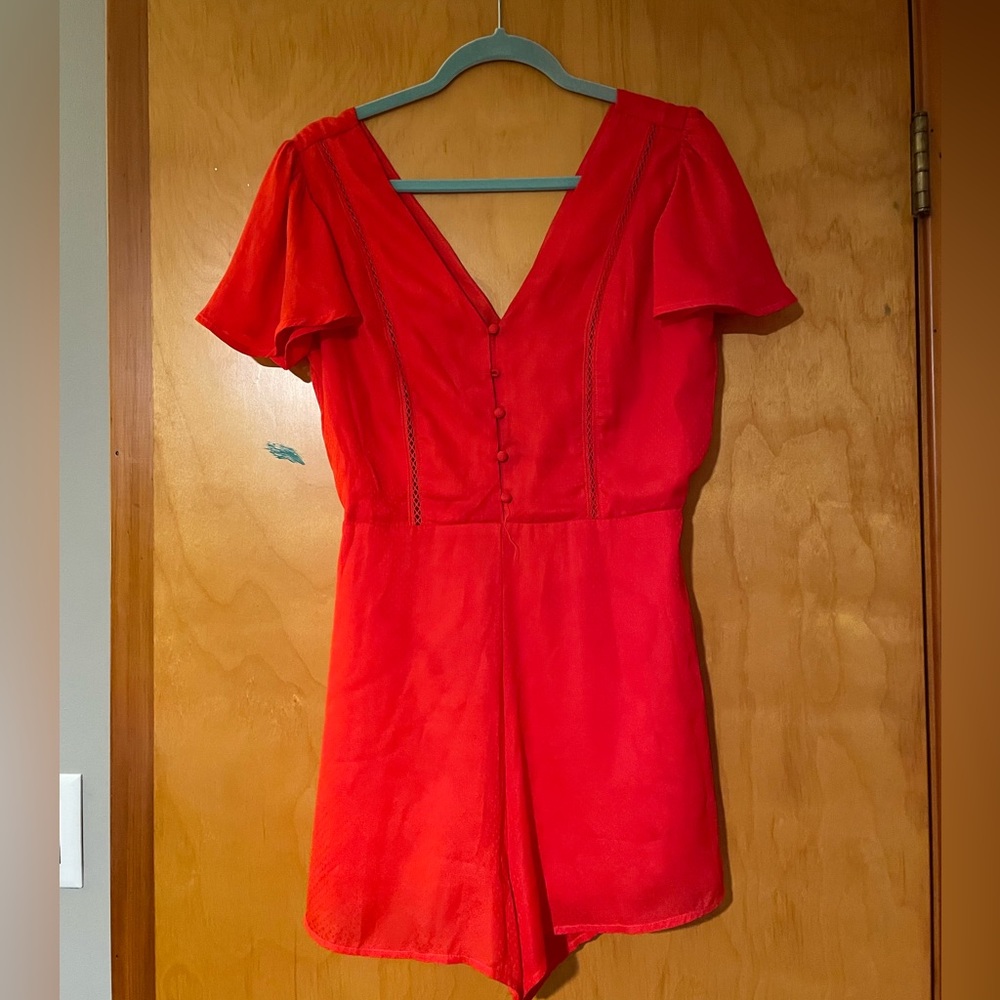 Miami Red lightweight romper with flutter sleeves size Medium